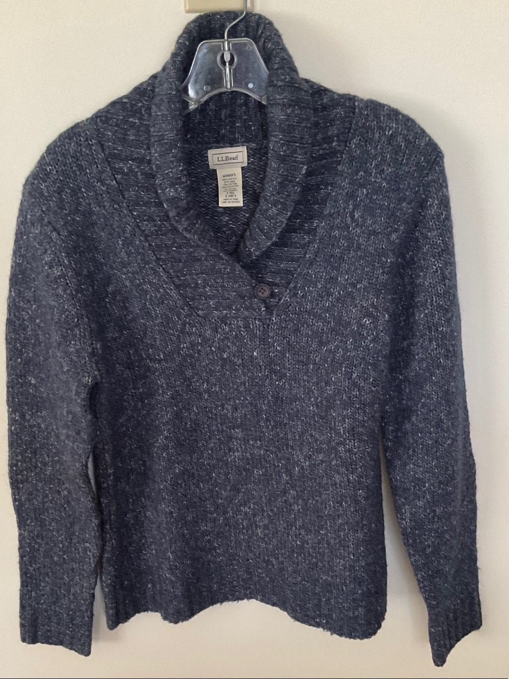 L.L. Bean Women's Navy Heather Shawl-Collar Sweater